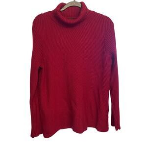 Eileen Fisher Red 100% Italian Merino Wool Chevron Rib Turtleneck Sweater Medium